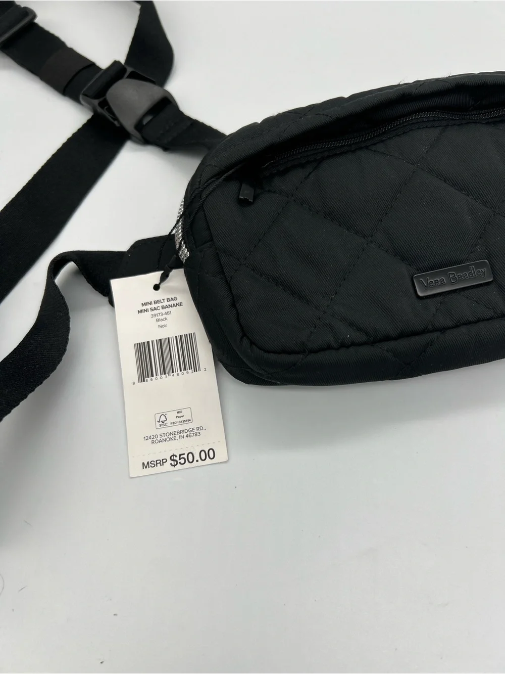 Vera Bradley Black Quilted Belt Bag / fanny pack with Adjustable Strap